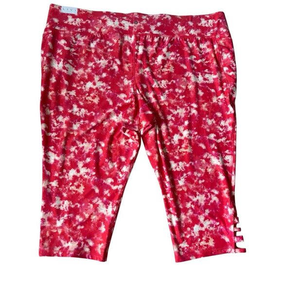 NEW LIVI High Rise Wicking Capri Legging Strappy Hem Tie Dye 34 36 Pink Red - Picture 4 of 12